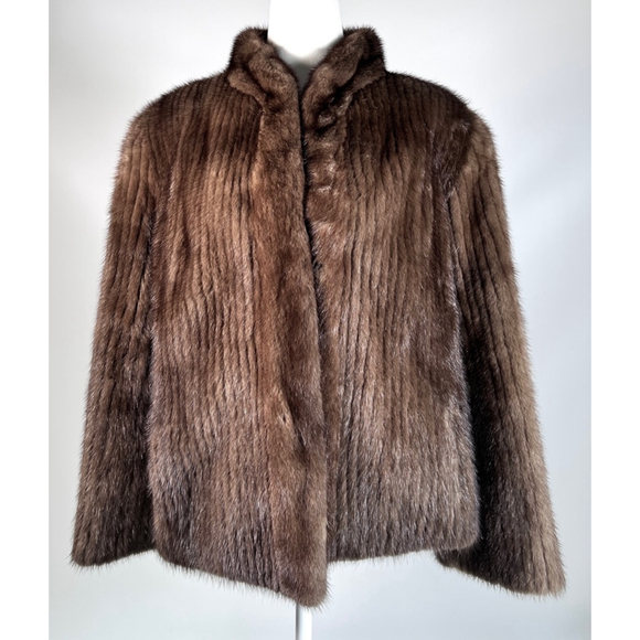 MINK FUR WomenS Jacket Brown Size L - Picture 4 of 17